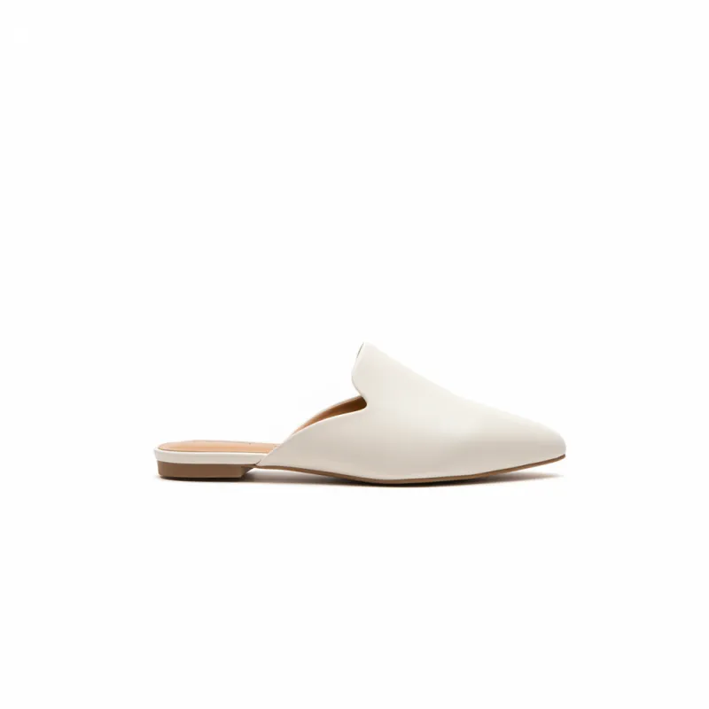 Women's White Pointed-Toe Mules - Elegant Slip-On Flats sold by BOLD elements