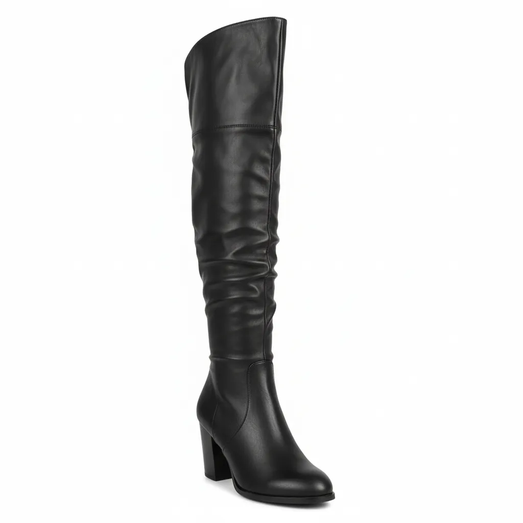Women's Black Over-the-Knee Slouchy Boots with Block Heel sold by BOLD elements product image thumbnail 2