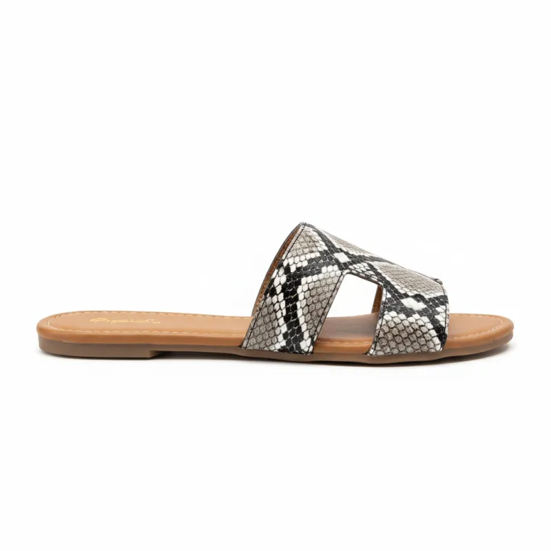 Snake Print Slide Sandals - Cutout Strap Design sold by BOLD elements