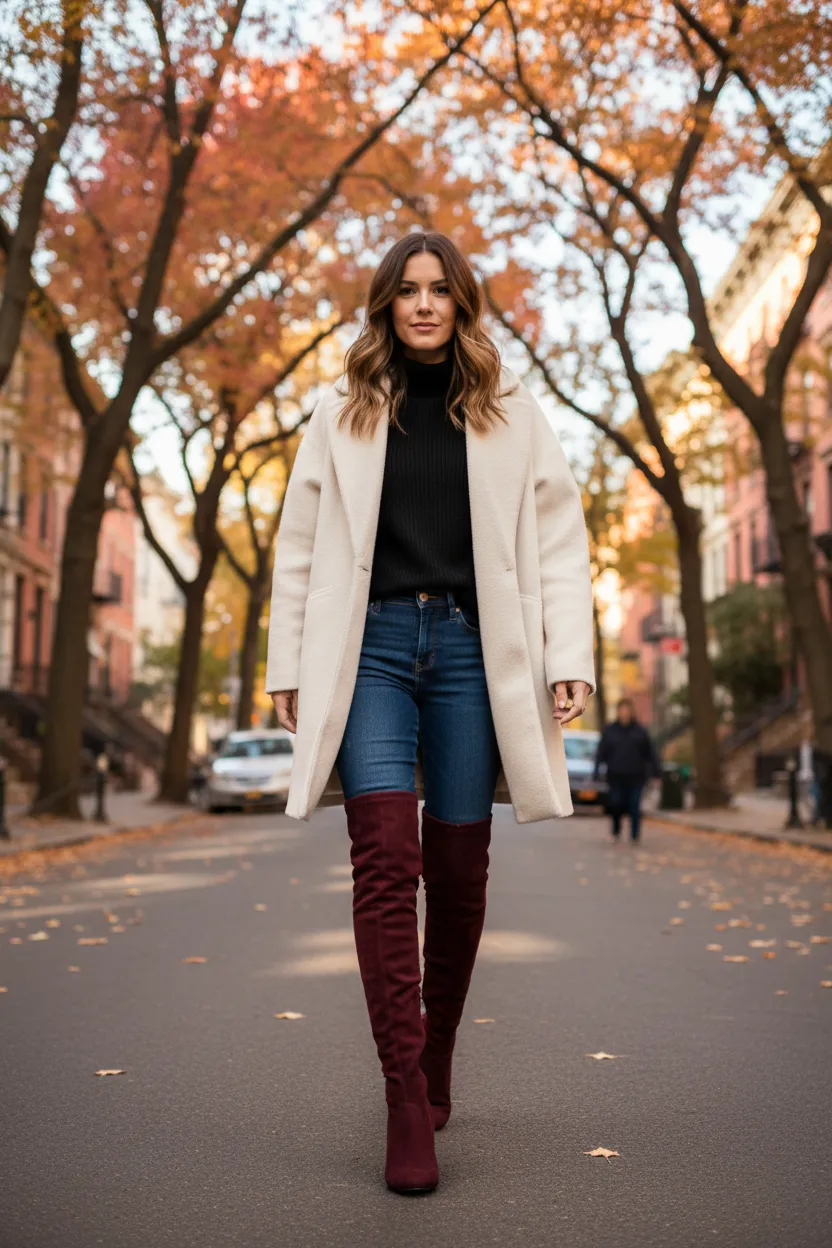 Women's Burgundy Over-The-Knee Boots with Lace-Up Back Detail sold by BOLD elements product image thumbnail 4
