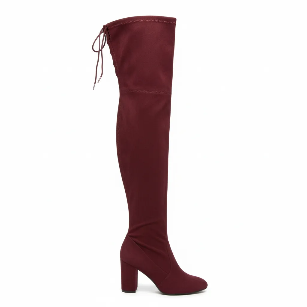 Women's Burgundy Over-The-Knee Boots with Lace-Up Back Detail sold by BOLD elements