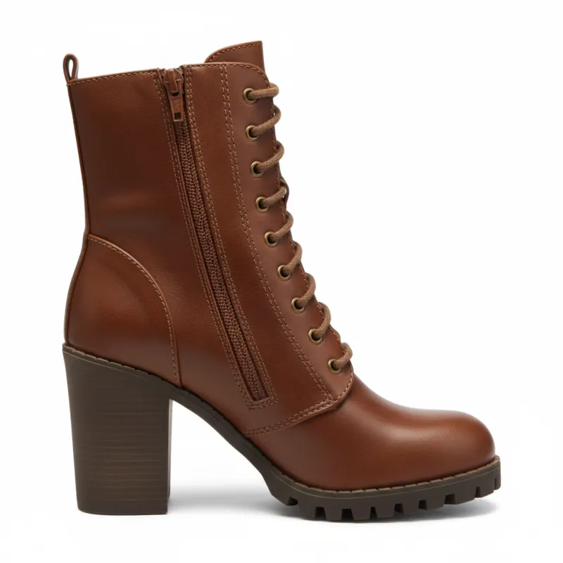 Women's Lace-Up Combat Boots with Block Heel made by Soda