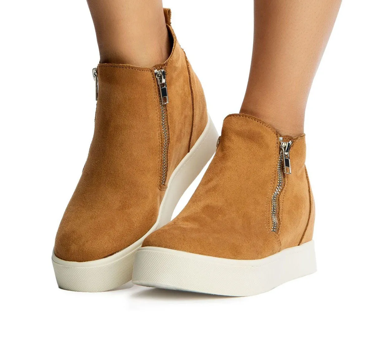 Women's Brown Suede Platform Sneakers with Side Zip | Boho Casual Shoes sold by BOLD elements product image thumbnail 4