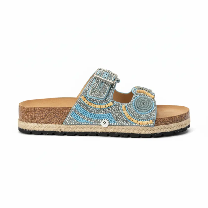 Women's Blue Rhinestone Espadrille Sandals - Embellished Double Strap sold by BOLD elements