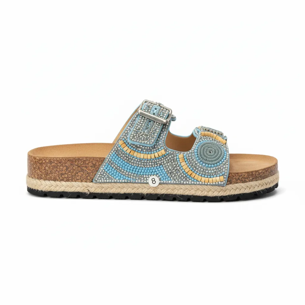 Women's Blue Rhinestone Espadrille Sandals - Embellished Double Strap sold by BOLD elements