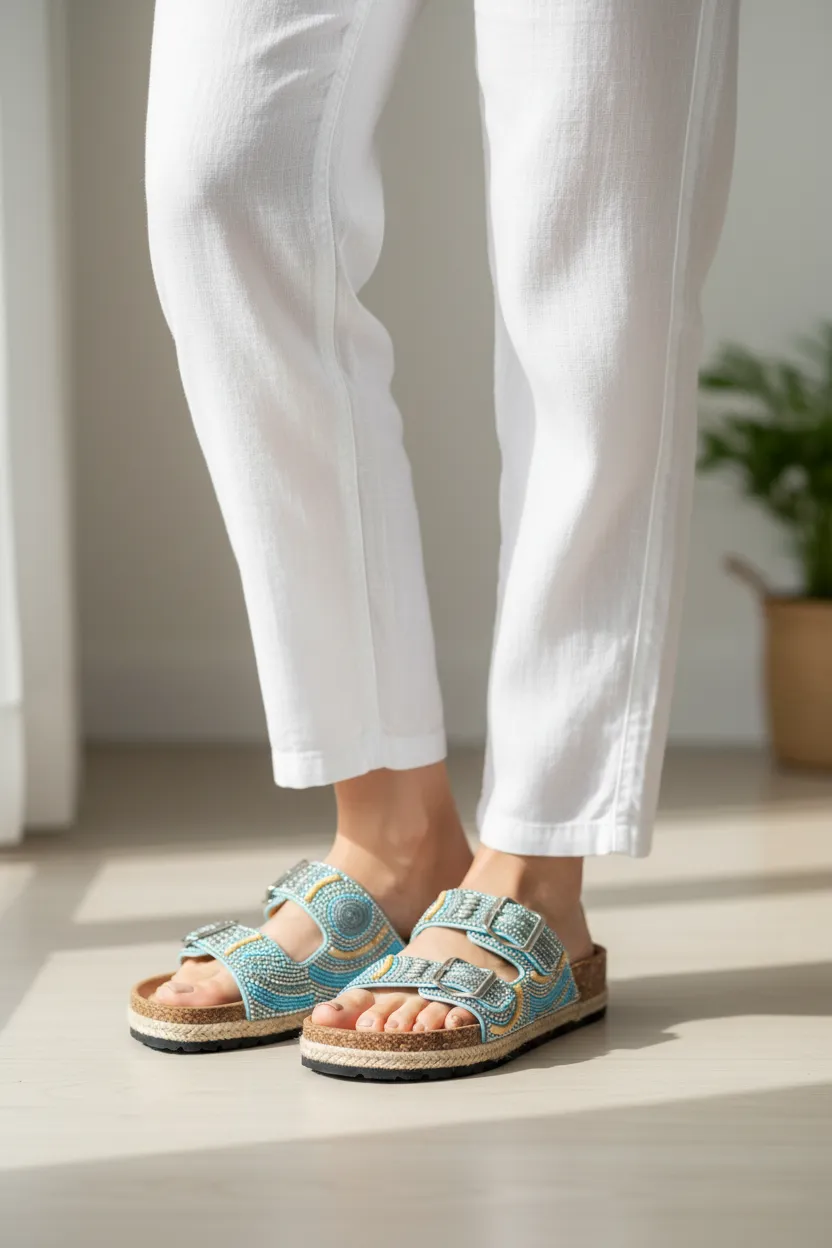 Women's Blue Rhinestone Espadrille Sandals - Embellished Double Strap sold by BOLD elements product image thumbnail 4