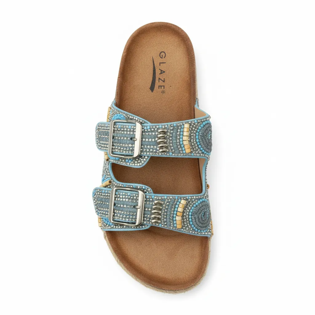 Women's Blue Rhinestone Espadrille Sandals - Embellished Double Strap sold by BOLD elements product image thumbnail 5
