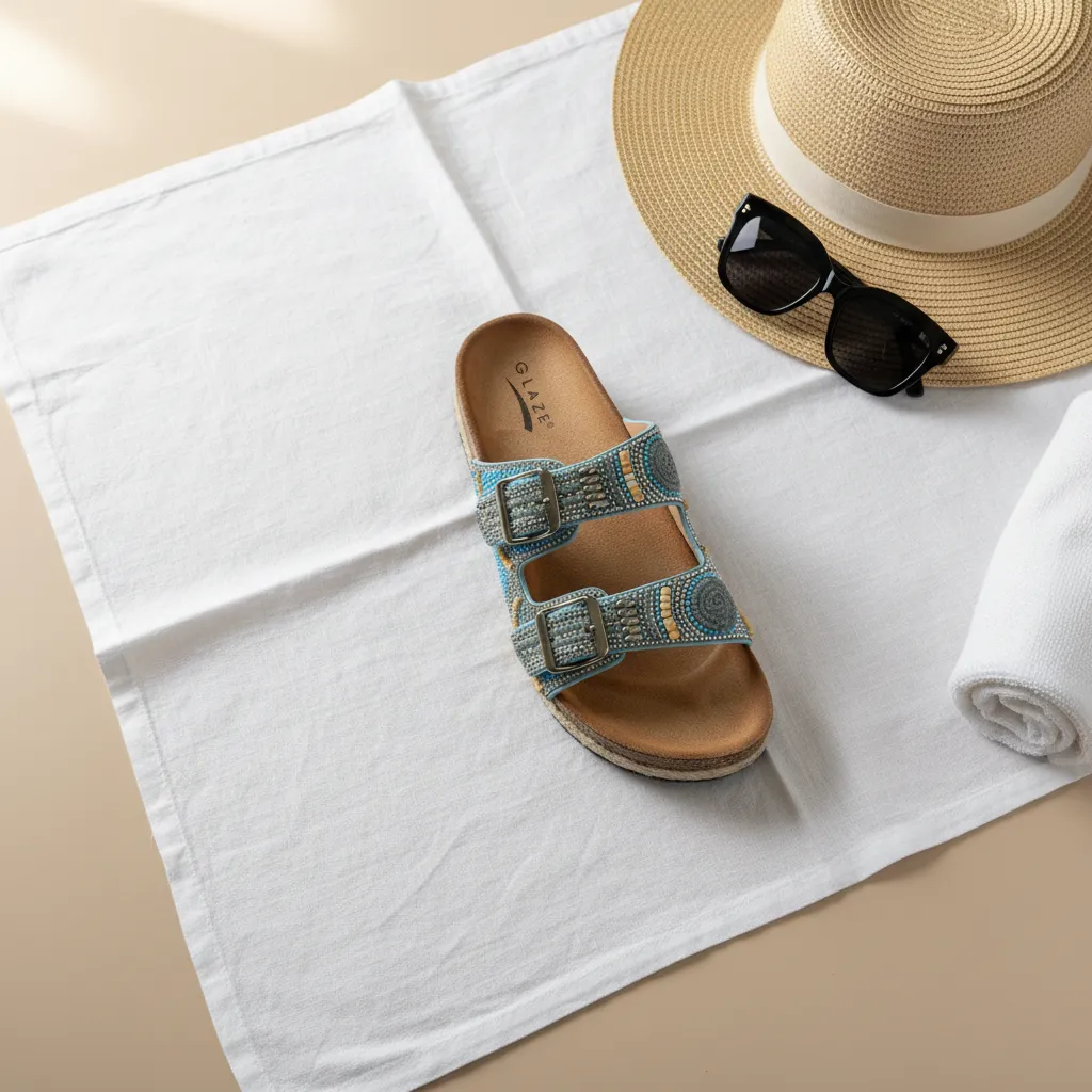 Women's Blue Rhinestone Espadrille Sandals - Embellished Double Strap sold by BOLD elements product image thumbnail 3