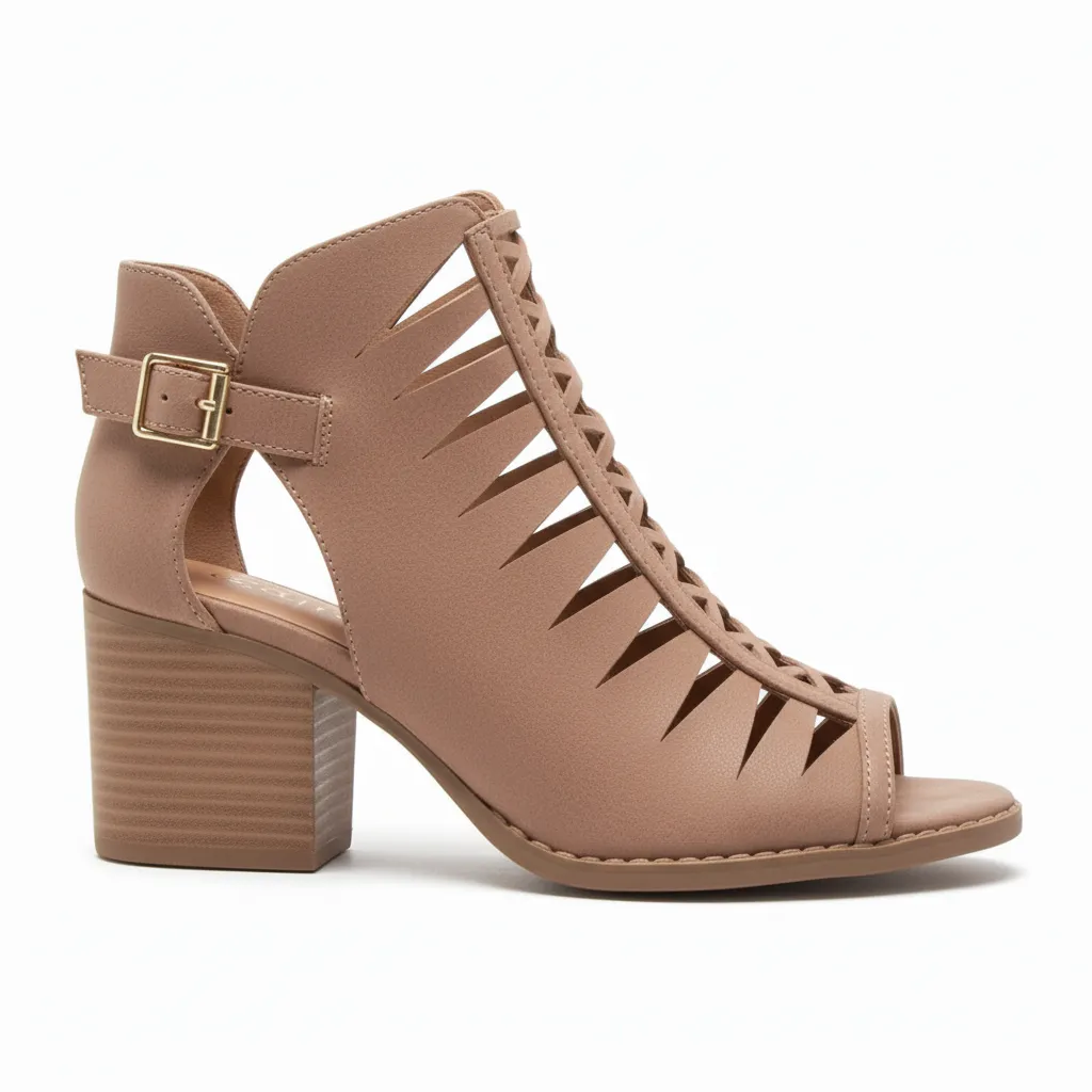 Women's Cutout Criss Cross Peep Toe Booties - Block Heel Ankle Boots sold by BOLD elements product image thumbnail 2