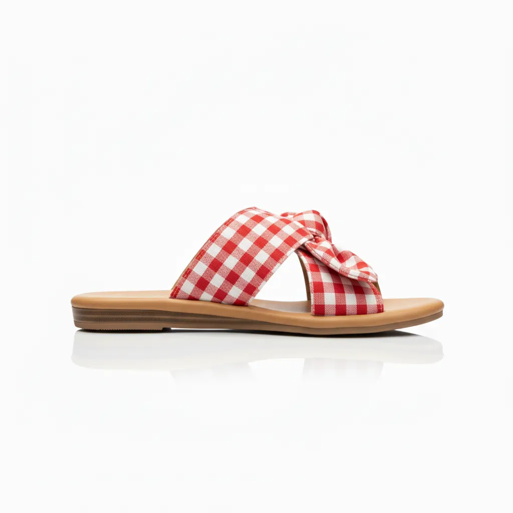 Red Gingham Bow Slide Sandals - Women's Flat Summer Sandals sold by BOLD elements product image thumbnail 2