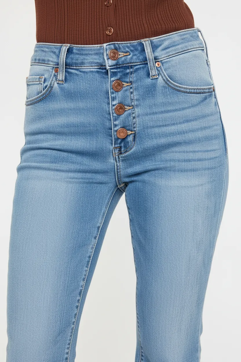 High-Rise Light Wash Flare Jeans sold by BOLD elements product image thumbnail 3