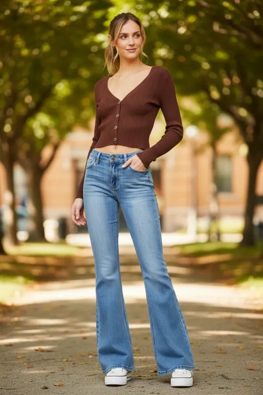 High-Rise Light Wash Flare Jeans sold by BOLD elements