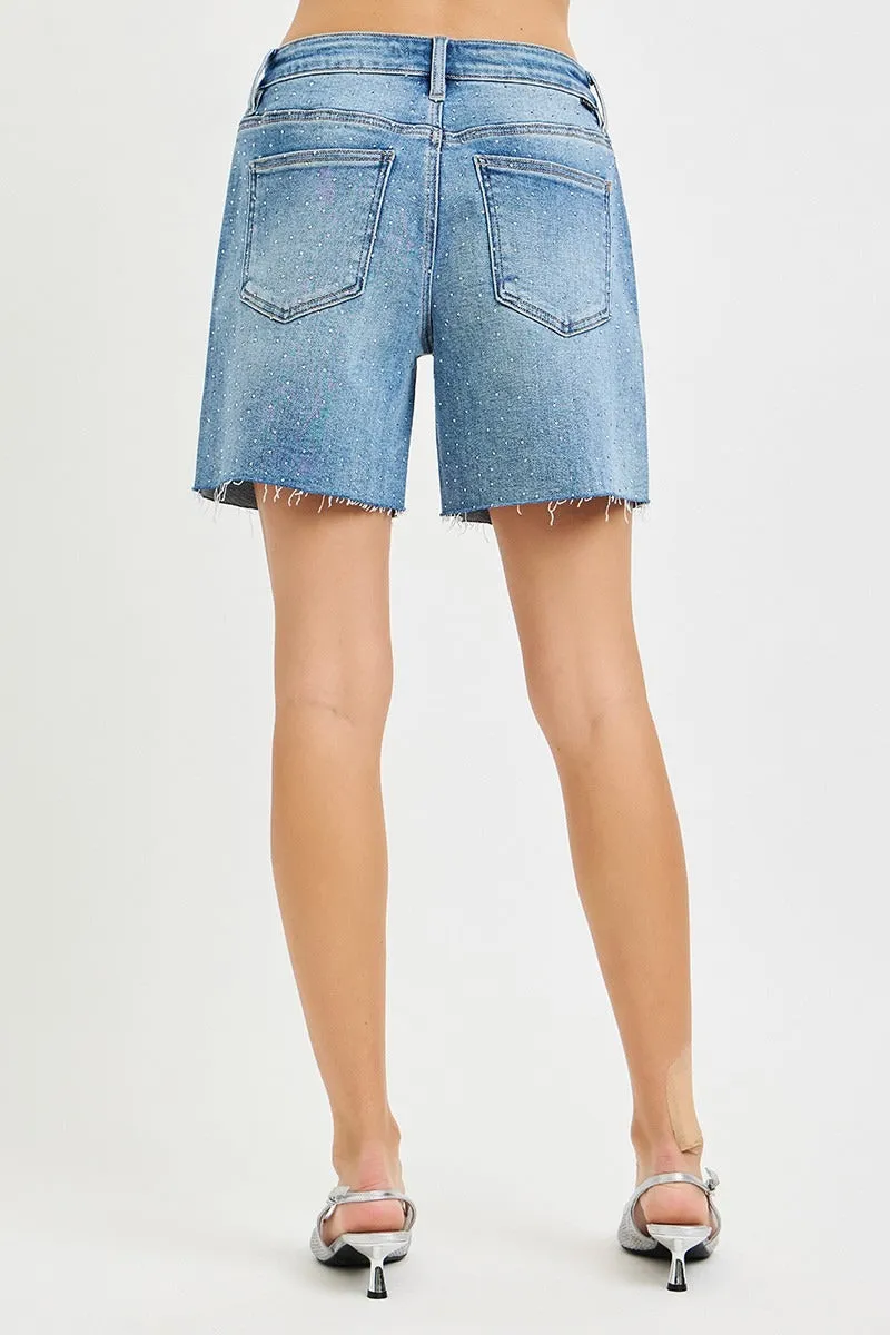 Risen Slouchy Rhinestone Denim Shorts sold by BOLD elements product image thumbnail 5