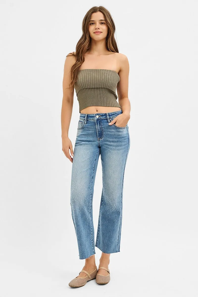 Risen High-Rise Crop Straight Rhinestone Jeans sold by BOLD elements product image thumbnail 4