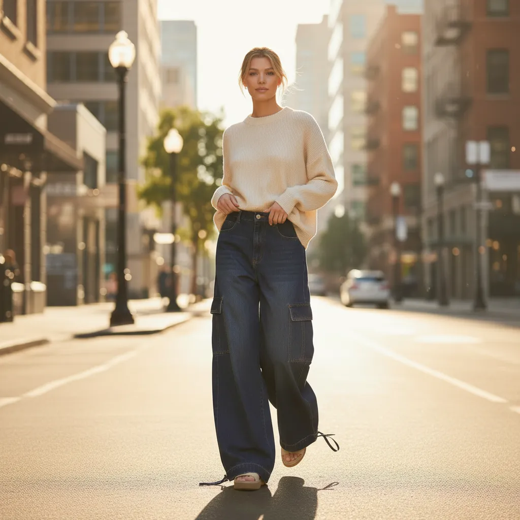 Wide Leg Cargo Denim Pants with Ankle Drawstring – Veveret sold by BOLD elements