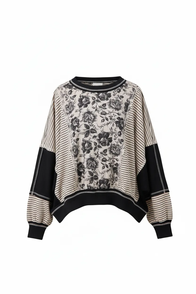 Colorblock Stripe Mix Top with Floral Print Panel – BIBI Clothing sold by BOLD elements product image thumbnail 5