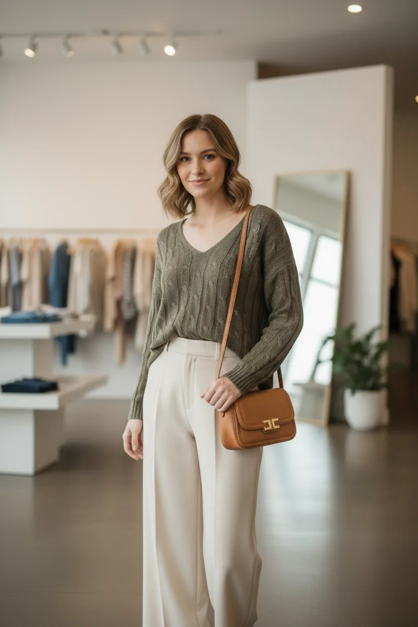 Cable-Knit Sweater with Criss-Cross Lace-Up Back sold by BOLD elements product image thumbnail 2