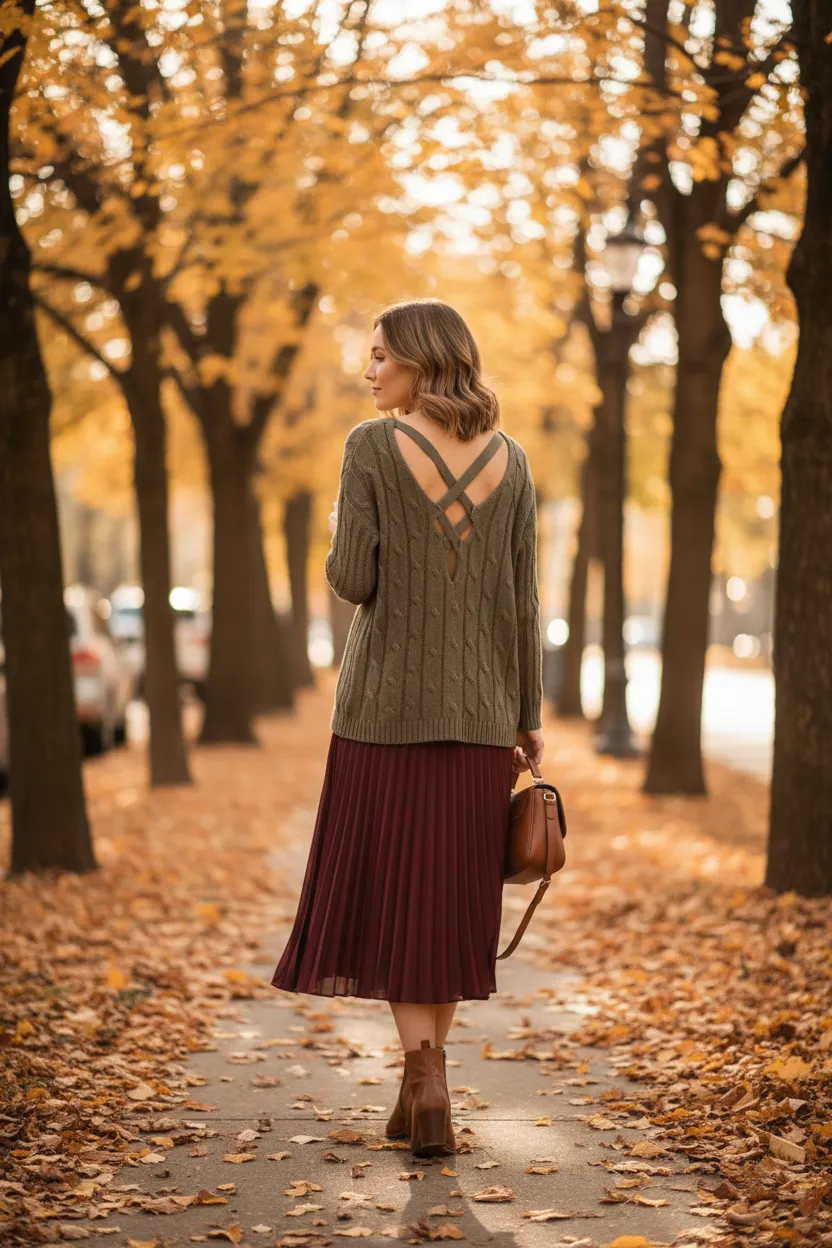 Cable-Knit Sweater with Criss-Cross Lace-Up Back sold by BOLD elements product image thumbnail 4