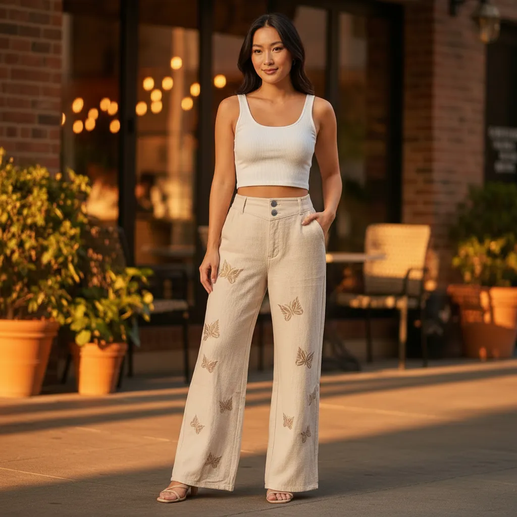 POL Butterfly Embroidered Wide Leg Trousers sold by BOLD elements