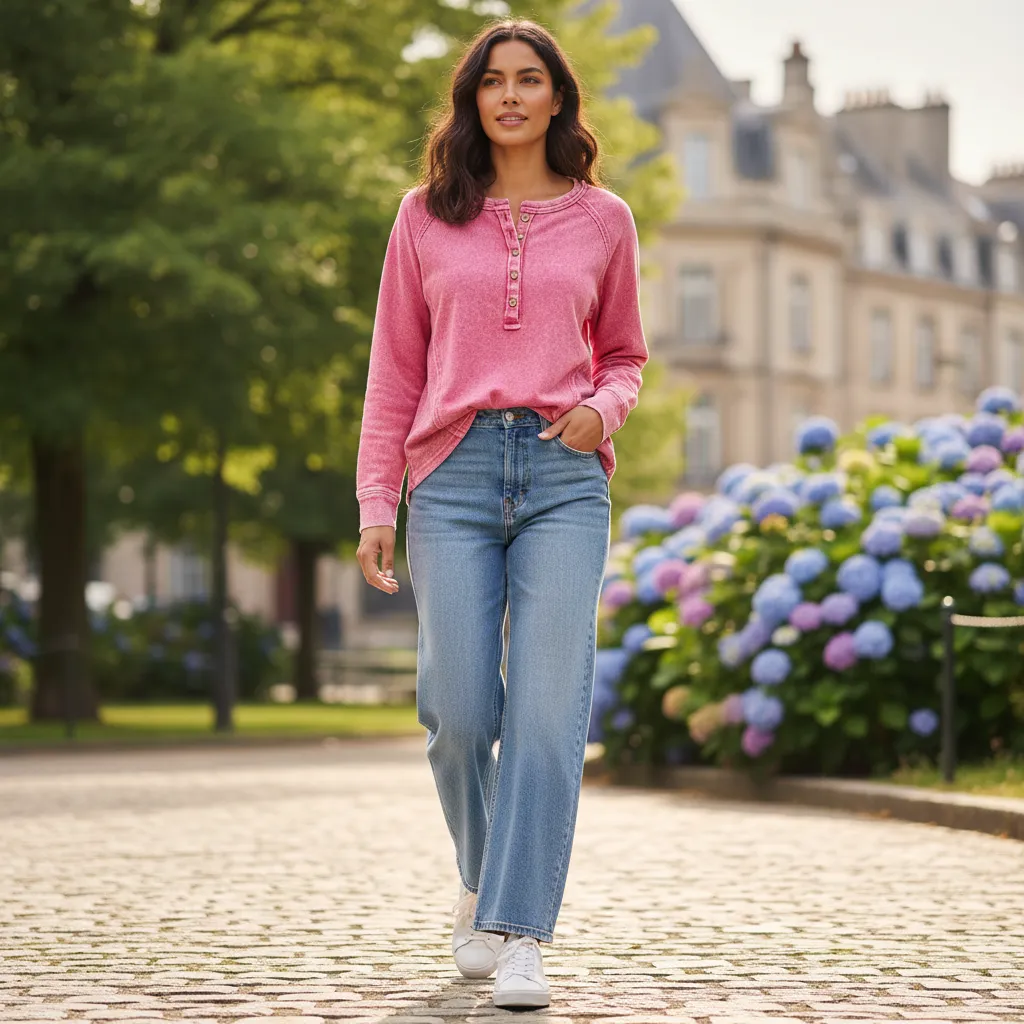 Women's Acid Wash French Terry Henley Top | Raglan Long Sleeve sold by BOLD elements
