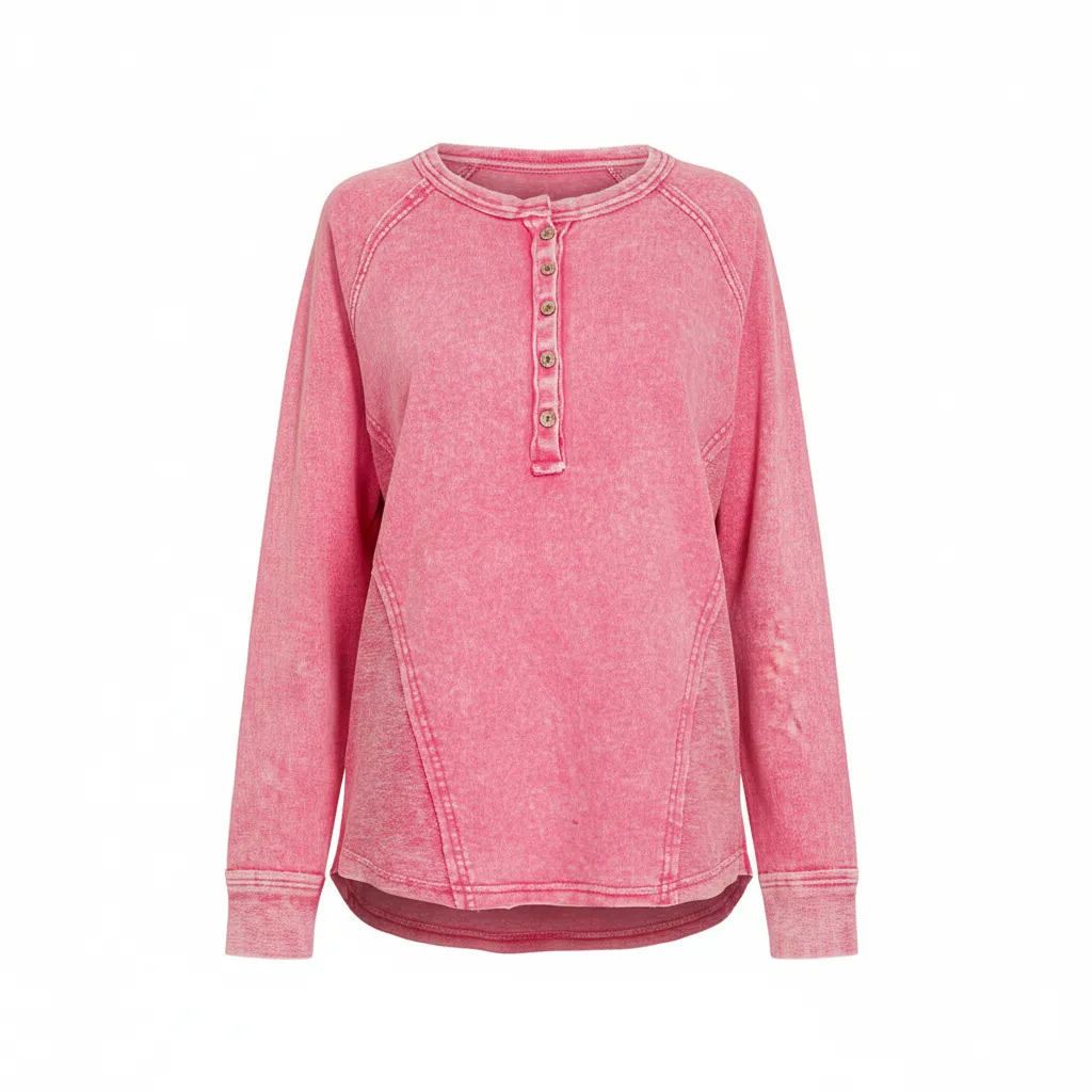Women's Acid Wash French Terry Henley Top | Raglan Long Sleeve sold by BOLD elements product image thumbnail 5