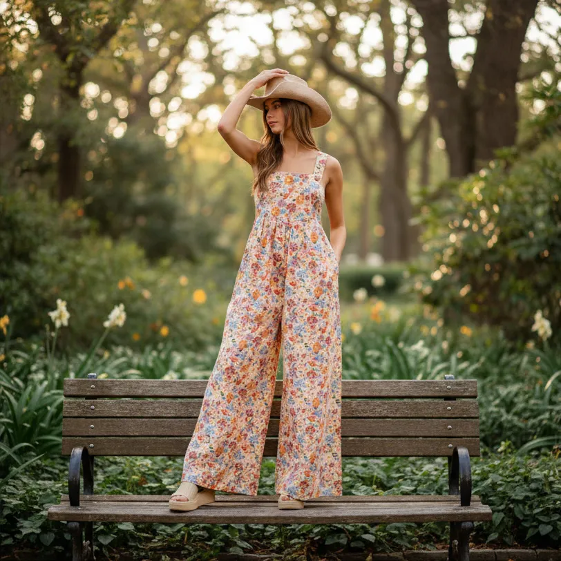 BiBi Washed Floral Twill Overall with Front Pocket sold by BOLD elements product image thumbnail 3