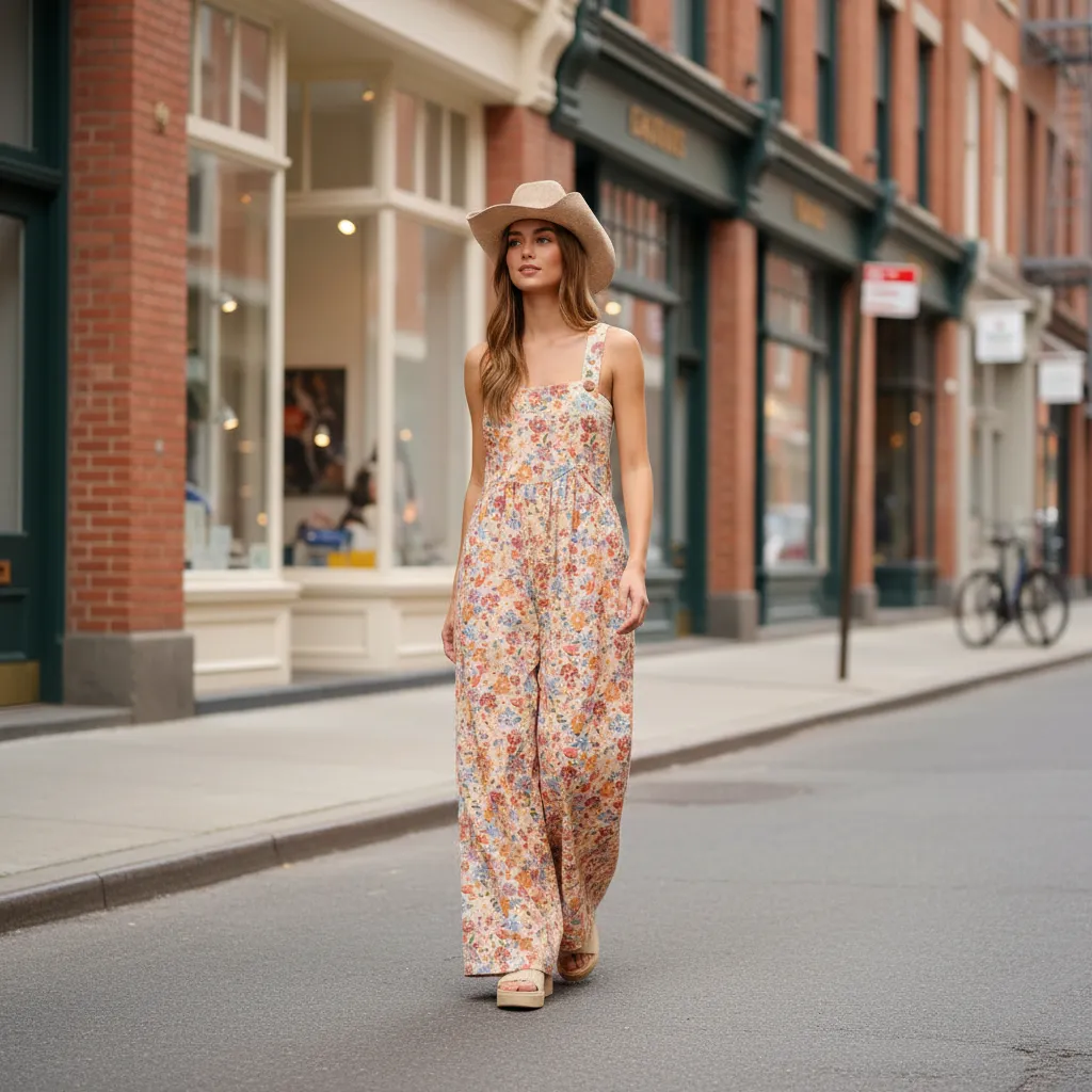 BiBi Washed Floral Twill Overall with Front Pocket sold by BOLD elements product image thumbnail 2