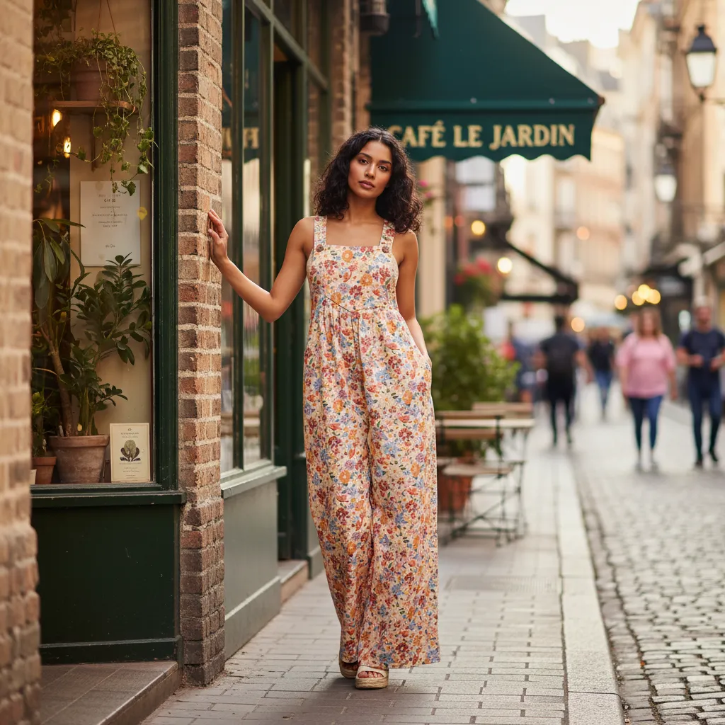 BiBi Washed Floral Twill Overall with Front Pocket sold by BOLD elements