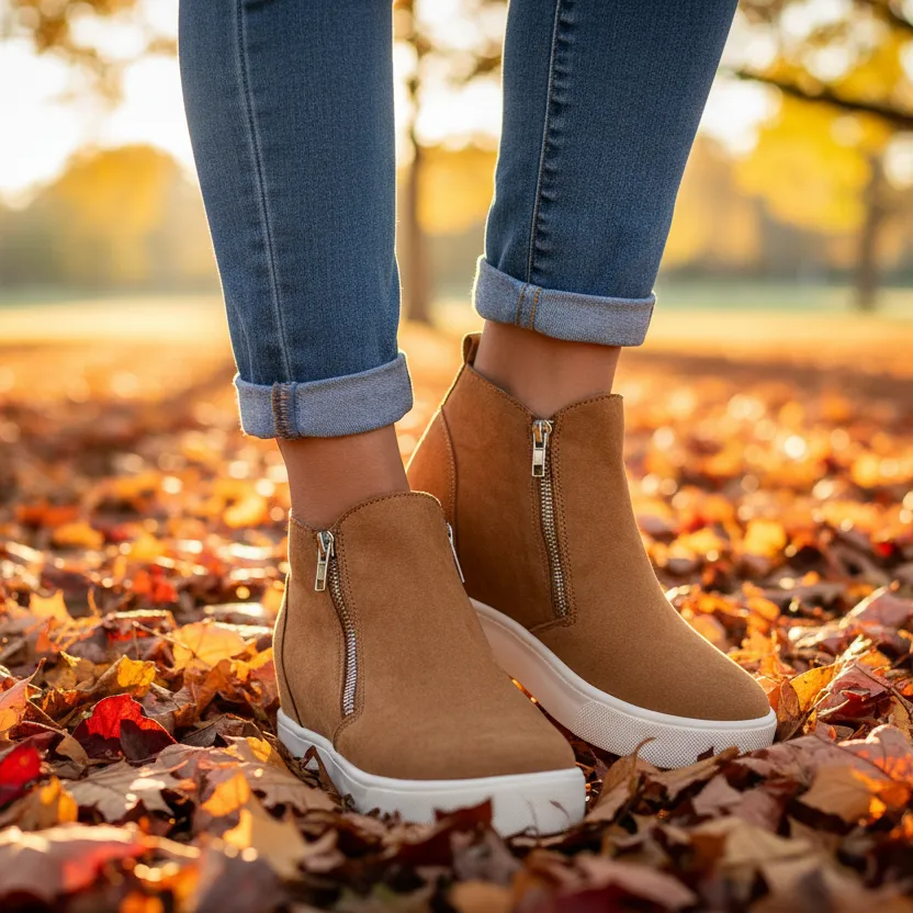 Side-Zip Suede Platform Sneaker Boots with Crochet Trim sold by BOLD elements product image thumbnail 2