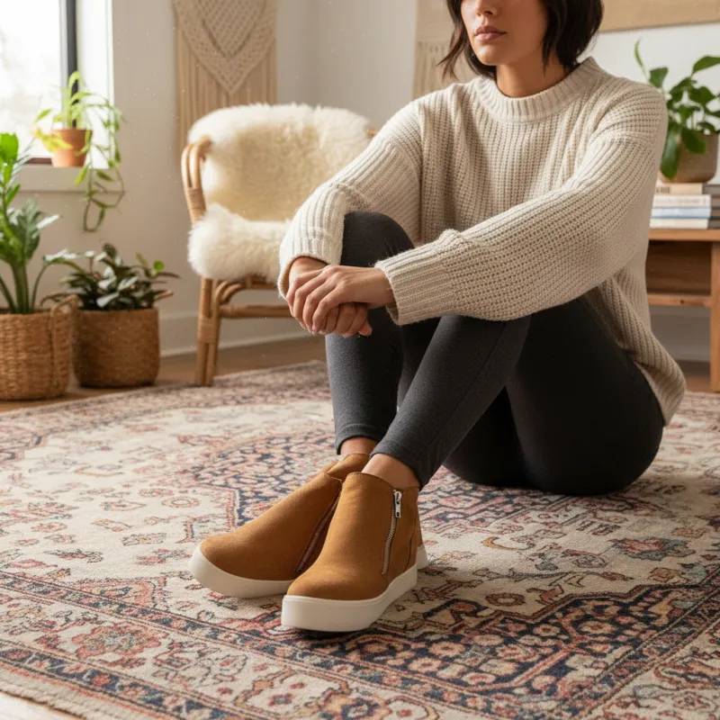 Side-Zip Suede Platform Sneaker Boots with Crochet Trim made by Soda