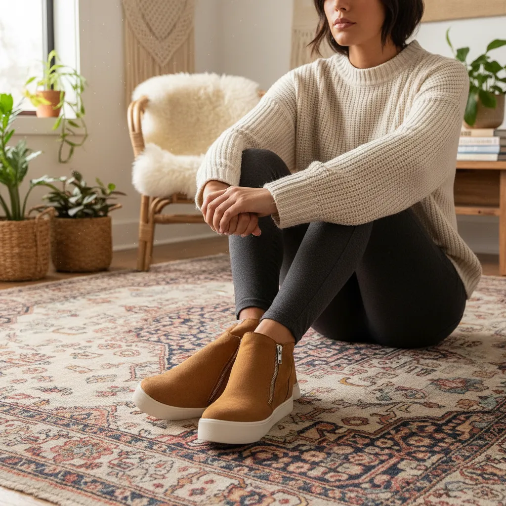 Side-Zip Suede Platform Sneaker Boots with Crochet Trim sold by BOLD elements