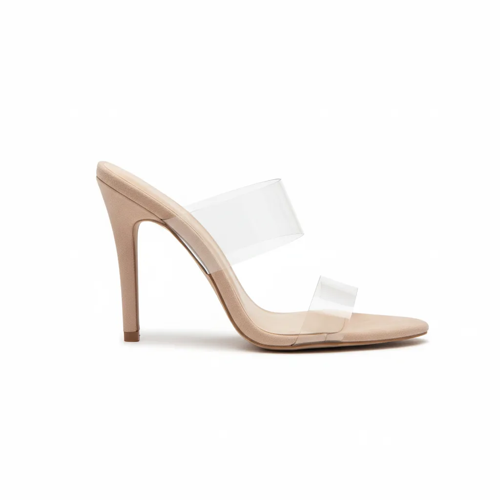 Clear PVC Barely-There Pointed Toe Stiletto Mule Heels – Nude sold by BOLD elements product image thumbnail 5