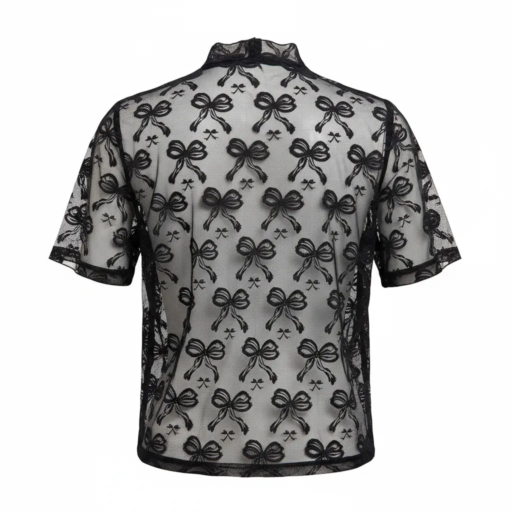 Bow Embroidered Mesh Top | High Neck Sheer Layering Top sold by BOLD elements product image thumbnail 4