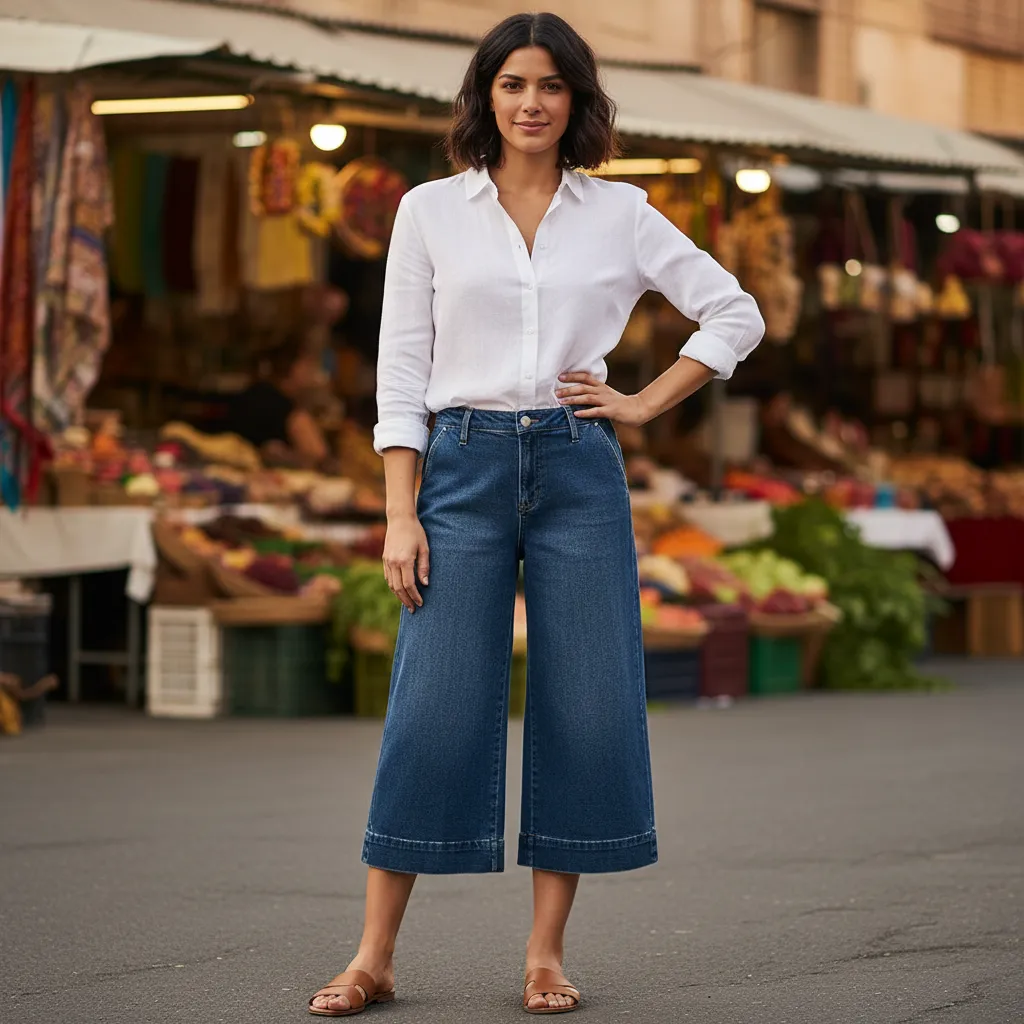 Dark Wash High-Rise Wide-Leg Denim Culottes sold by BOLD elements