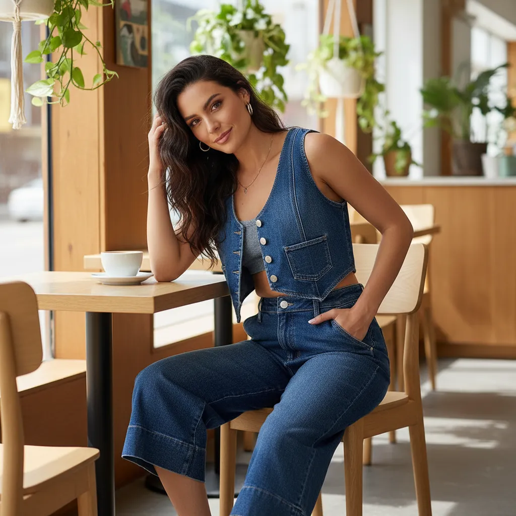 Dark Wash High-Rise Wide-Leg Denim Culottes sold by BOLD elements product image thumbnail 3