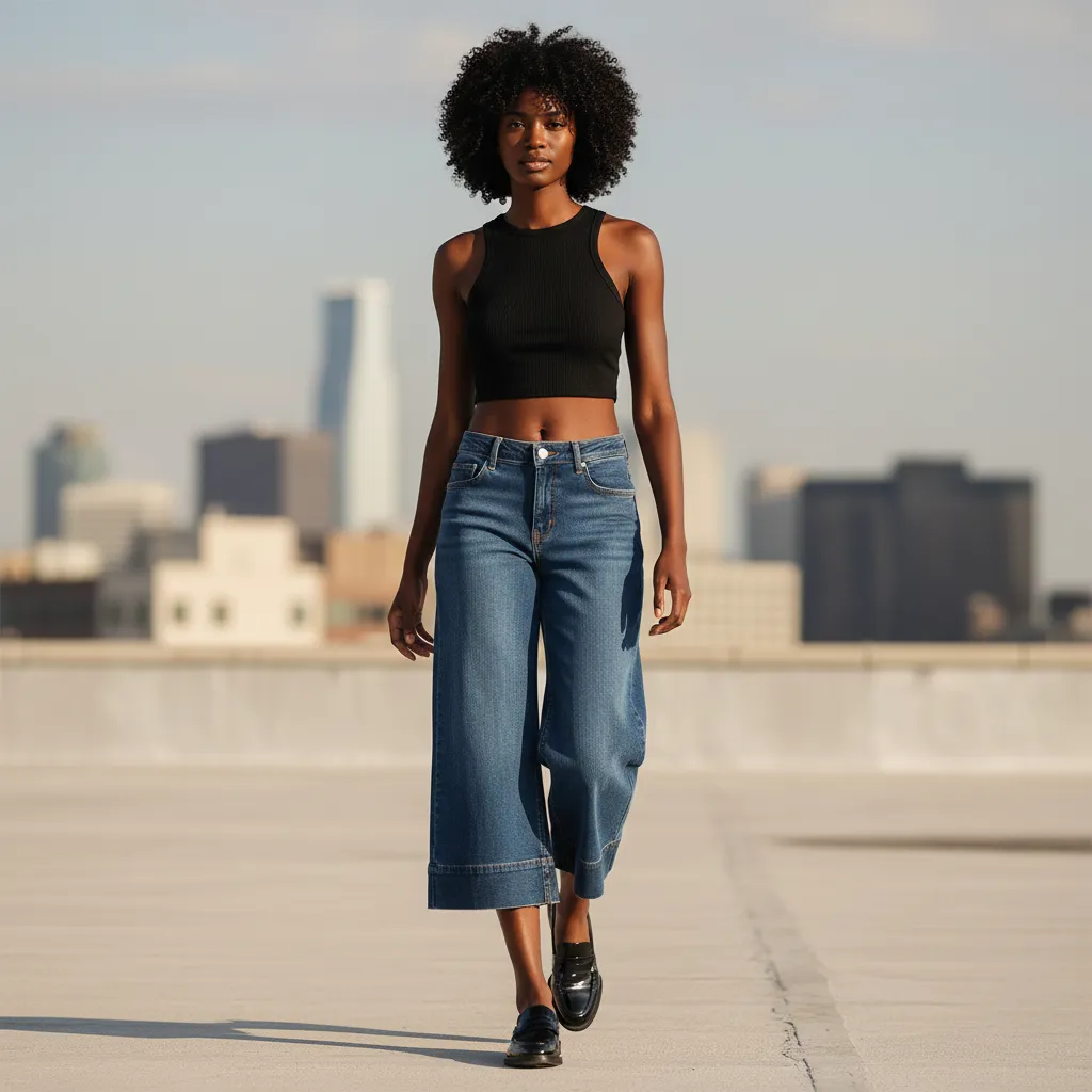 Dark Wash High-Rise Wide-Leg Denim Culottes sold by BOLD elements product image thumbnail 2