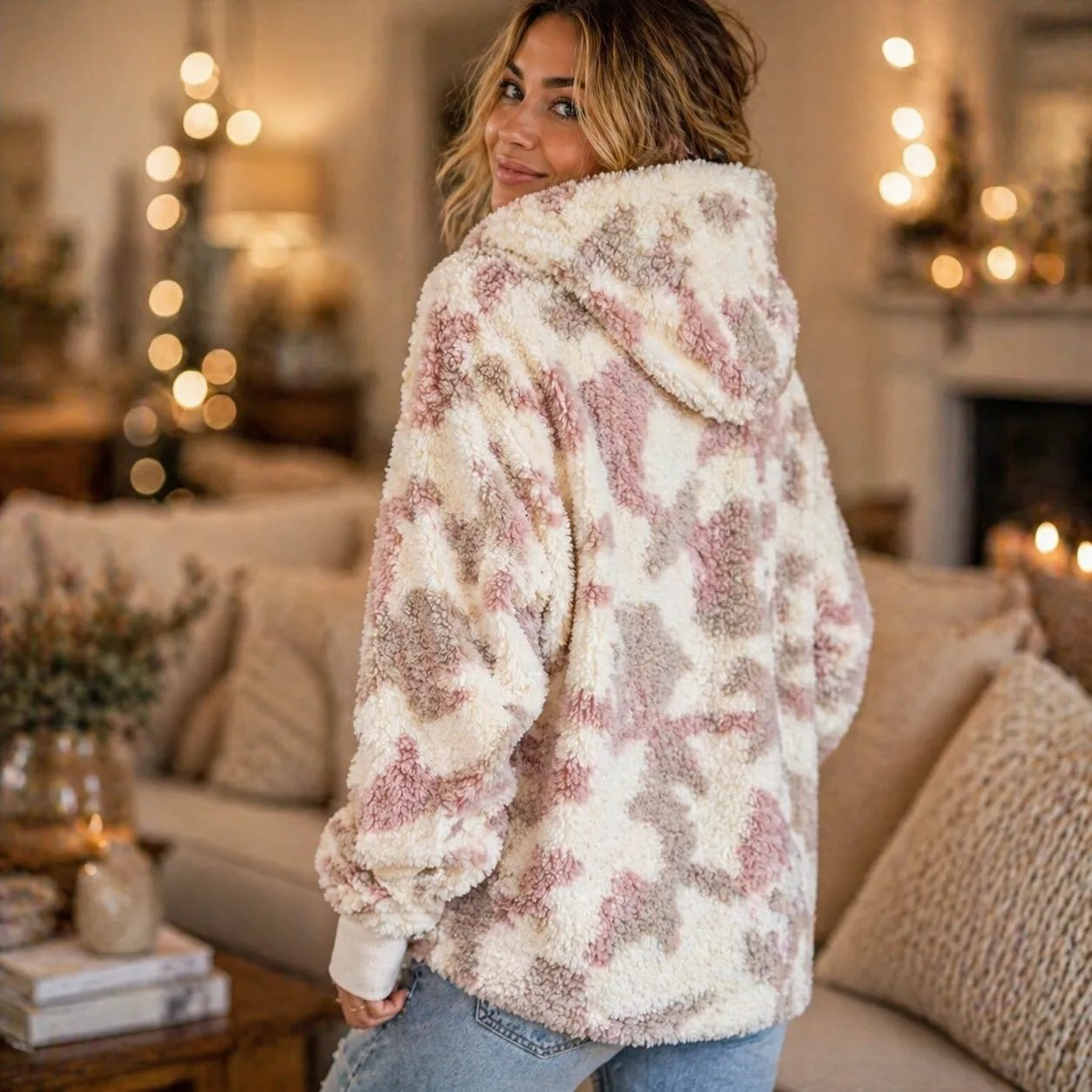 Plush Cream Camo Hooded Cardigan sold by BOLD elements product image thumbnail 2
