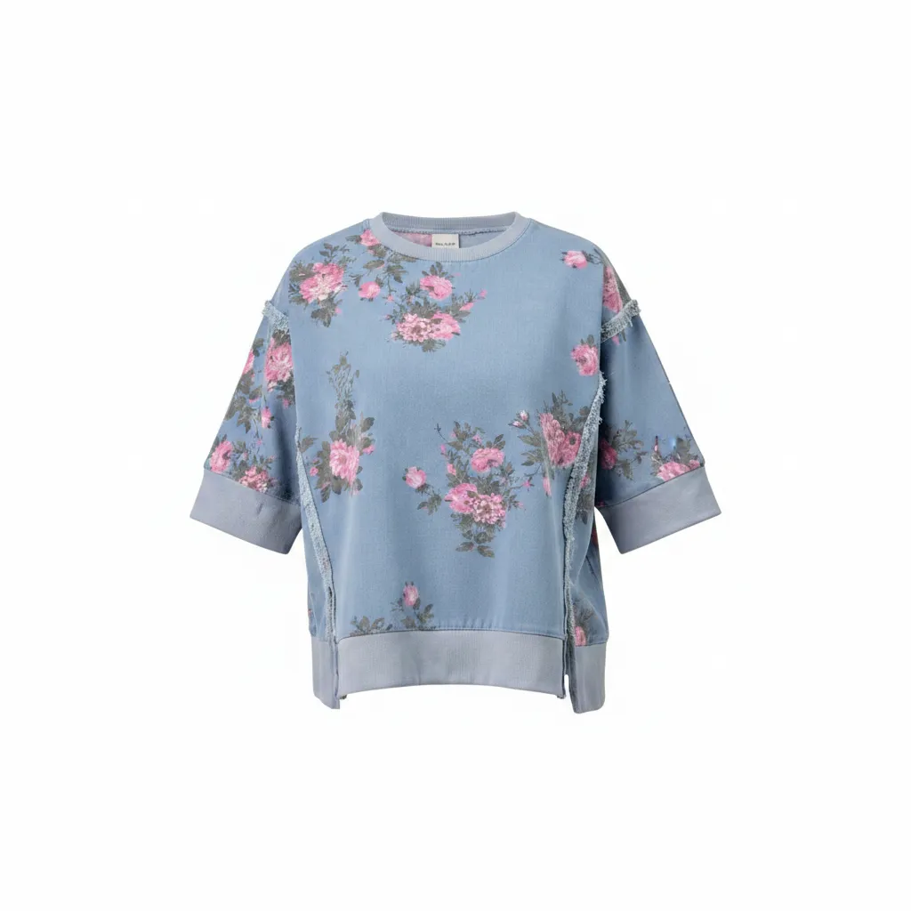 Floral Print Oversized Sweatshirt Top with Raw Seam Detail sold by BOLD elements product image thumbnail 4
