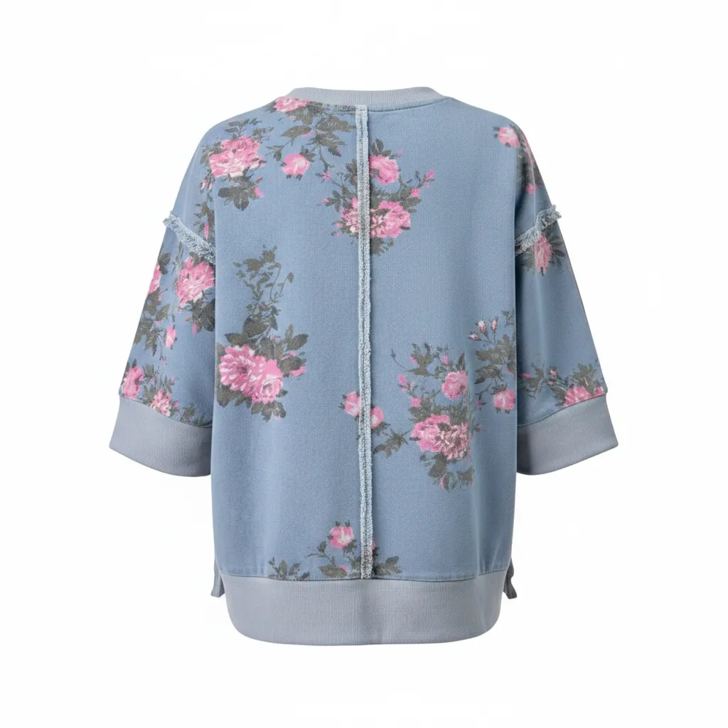 Floral Print Oversized Sweatshirt Top with Raw Seam Detail sold by BOLD elements product image thumbnail 5