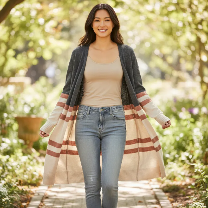 Cashmere Color Block Open-Front Cardigan | Long Knit Layer made by Doe & Rae