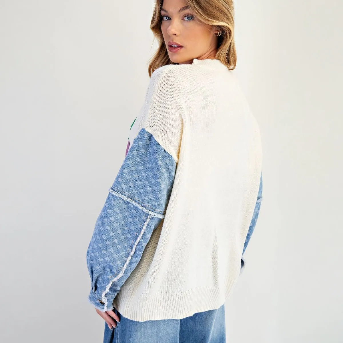 Lucky Letter Knit Sweater | Denim Heart Sleeves sold by BOLD elements product image thumbnail 2