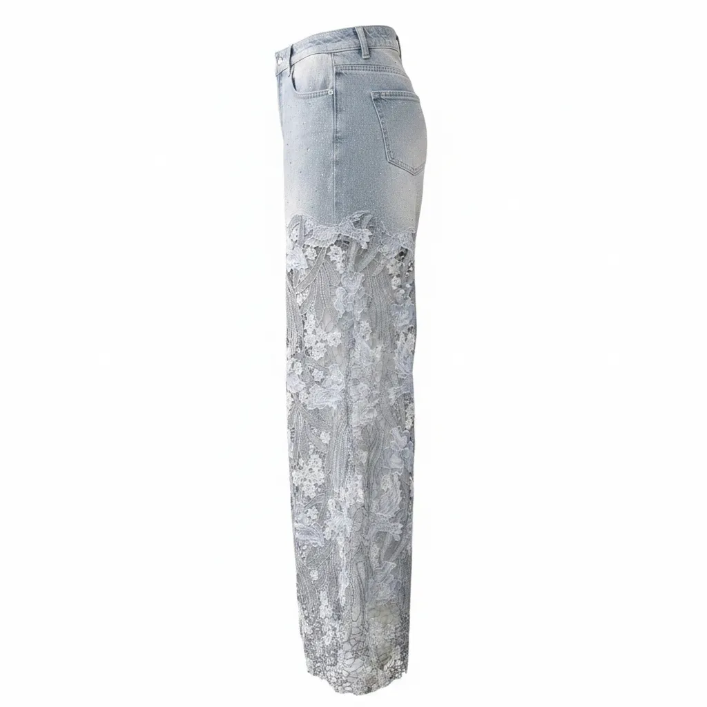 Rhinestone Floral Lace Wide-Leg Jeans sold by BOLD elements product image thumbnail 5