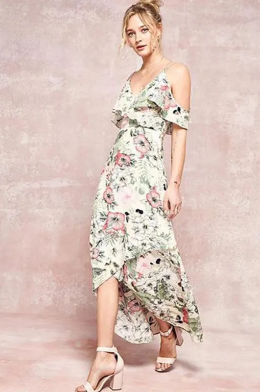 Floral Ruffled Layer Wrap Dress sold by BOLD elements