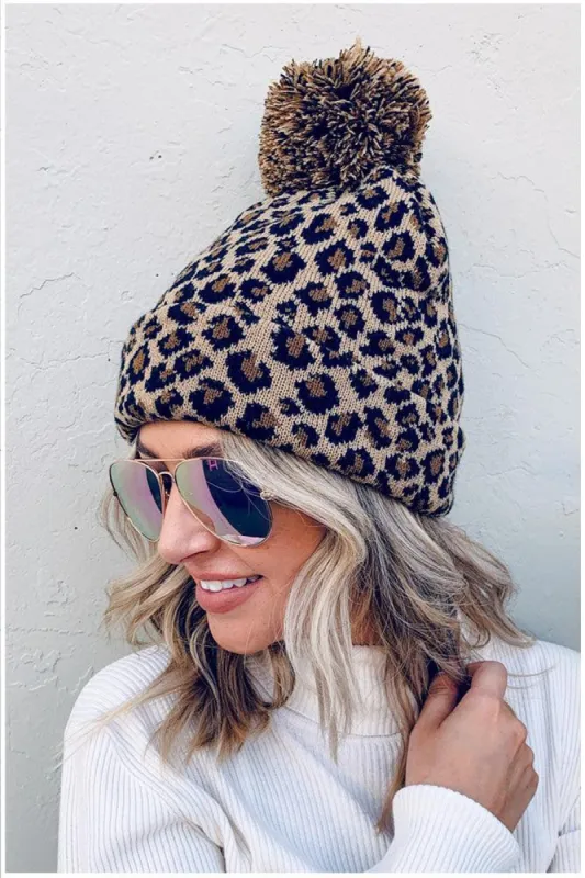 Women's Soft Leopard Pom Pom Beanie sold by BOLD elements