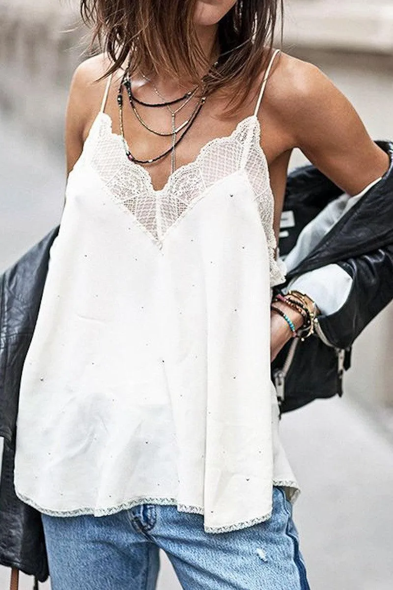 Lace Detail Studded Dot Off Shoulder Cami Top sold by BOLD elements