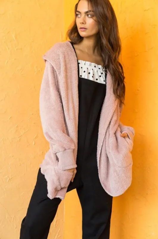 Plush Hooded Open Front Pockets Jacket sold by BOLD elements