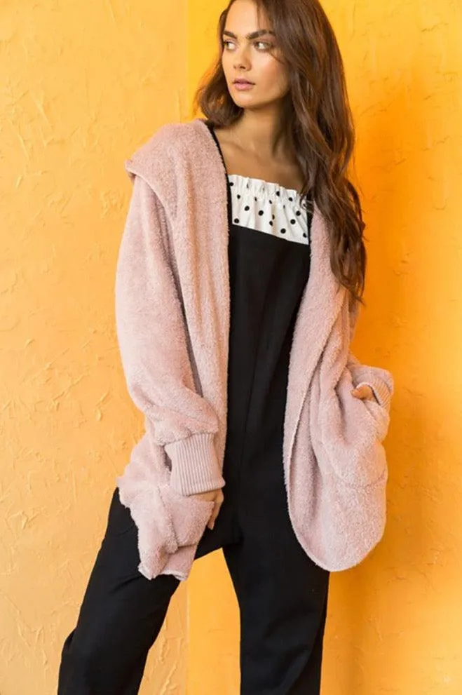 Plush Hooded Open Front Pockets Jacket sold by BOLD elements
