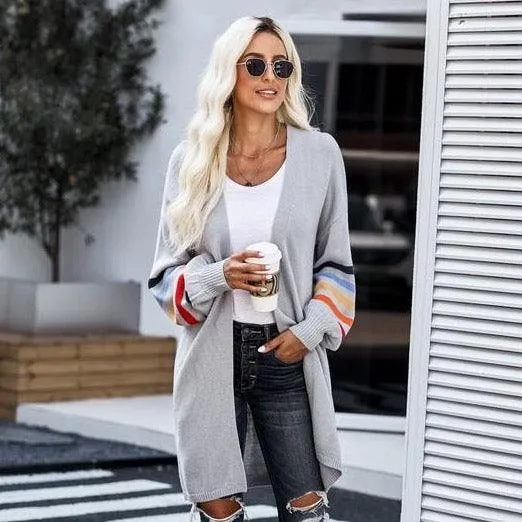 Women's Striped Balloon Long Sleeve Cardigan sold by BOLD elements