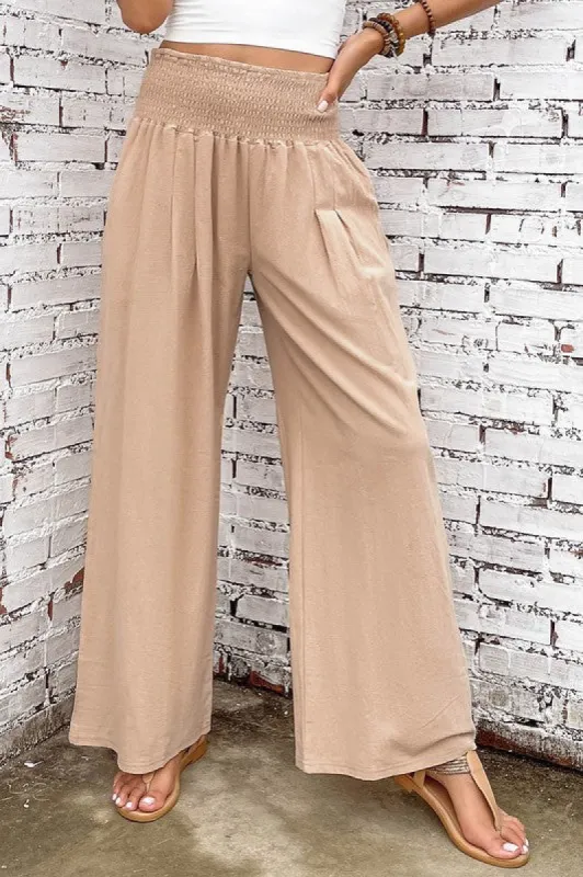 Smocked High Waist Wide Leg Pants with Flattering Waistband & Leg-elongating Design sold by BOLD elements