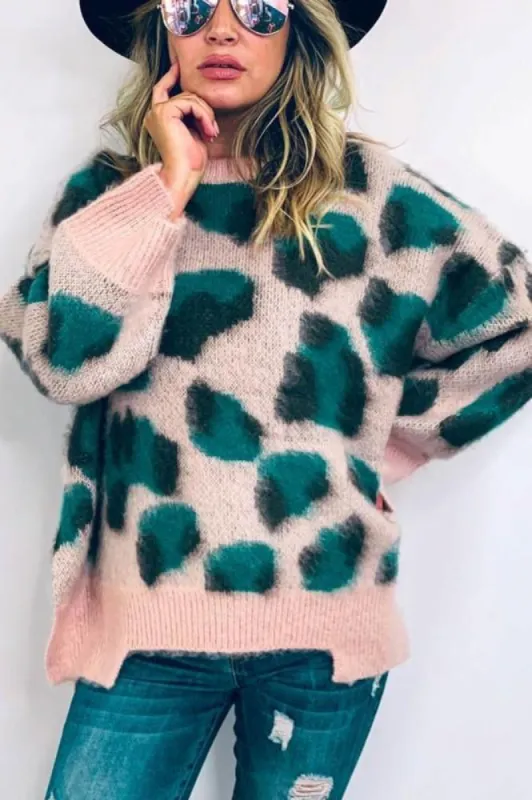 Animal Leopard Printed Loose Fit Cozy Pullover Sweater sold by BOLD elements
